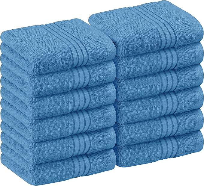 Utopia Towels 12 Pack Premium Wash Cloths Set, 12 by 12 Inches, 100% Cotton Ring Spun, Highly Absorbent and Soft Feel Washcloths for Bathroom, Spa, Gym, and Face, Electric Blue