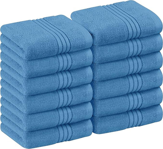 Utopia Towels 12 Pack Premium Wash Cloths Set, 12 by 12 Inches, 100% Cotton Ring Spun, Highly Absorbent and Soft Feel Washcloths for Bathroom, Spa, Gym, and Face, Electric Blue