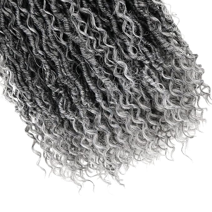 Aipin Goddess Locs Crochet Hair 14 Inch Boho River Locs Hippie Locs Wavy Crochet With Curly Hair In Middle And Ends Braids Hair Extensions (7Packs,14 inch, TGray)