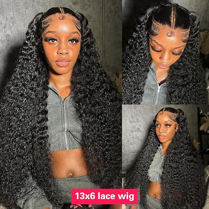 13x6 Deep Wave Lace Front Wigs Human Hair Glueless Wigs Human Hair 180% Density HD Transparent Lace Front Wigs Human Hair Pre Plucked Bleached Knots Curly Lace Front Wig Human Hair 20 Inch