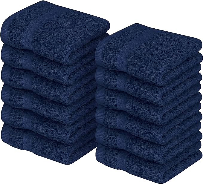 Utopia Towels 12 Pack Premium Wash Cloths Set, 12 by 12 Inches, 100% Cotton Ring Spun, Highly Absorbent and Soft Feel Essential Washcloths for Bathroom, Spa, Gym, and Face, Navy Blue