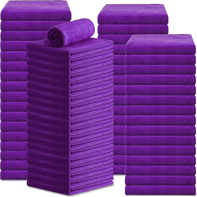 Newwiee 72 Pack Microfiber Bleach Proof Towels Bulk for Salon 18 x 30 Inch Dry Lint Free Hair Drying Hand Towels for Hair, Gym, Bath, Spa, Shaving, Barber(Purple)
