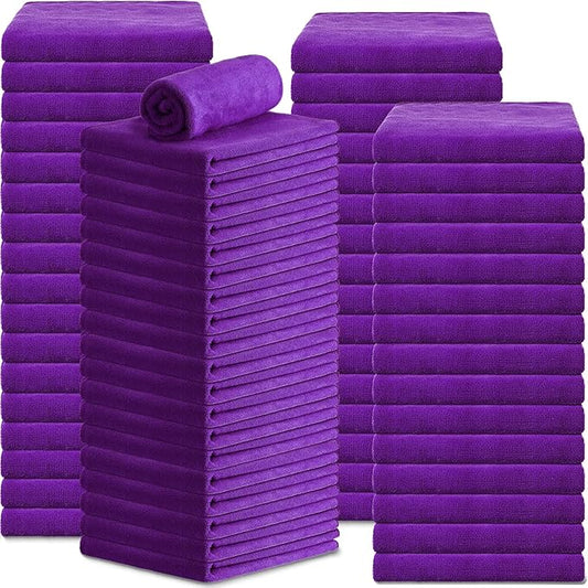 Newwiee 72 Pack Microfiber Bleach Proof Towels Bulk for Salon 18 x 30 Inch Dry Lint Free Hair Drying Hand Towels for Hair, Gym, Bath, Spa, Shaving, Barber(Purple)