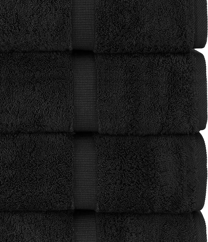 Chakir Turkish Linens Premium Cotton Absorbent Turkish Towels (Bath Towel - Set of 4, Black)