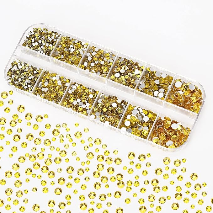 2400Pcs Lemon Yellow Flatback Rhinestones for Crafts,Nail Gems Glass Flatback Rhinestones Gemstones Glass Diamonds Stones Bling Rhinestone with Tweezers and Picking Pen