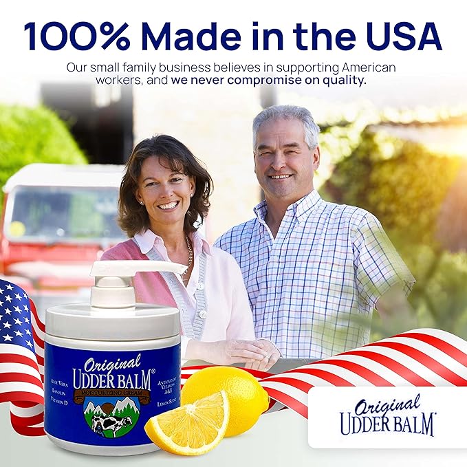 Original Udder Balm (NOT Cream or Lotion Body Moisturizing and Soothing for Dry, Cracked, Flaky, Rough Skin, 16 oz Pump Jar, Lemon Scent with Pump