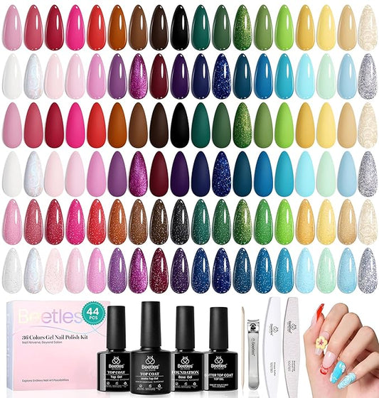 Beetles Gel Nail Polish Set, 44 PCS Red Brown Green Yellow Spring Summer Gel Polish Fairytale Town Collection 36 Colors with 4Pcs Base Top Coat