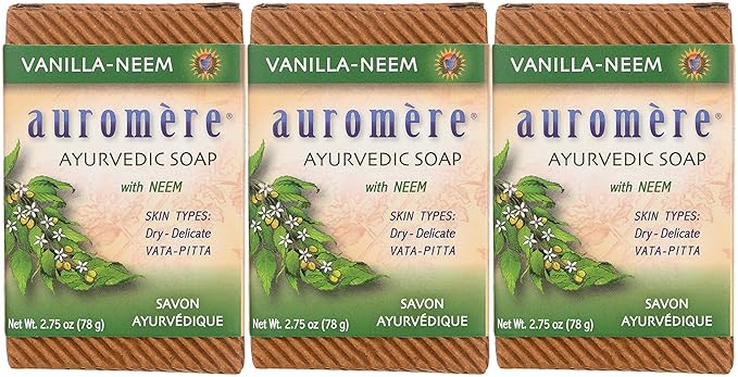 Auromere Ayurvedic Bar Soap, Vanilla Neem - Eco Friendly, Handmade, Vegan, Cruelty Free, Natural, Non GMO (2.75 oz), 3 pack