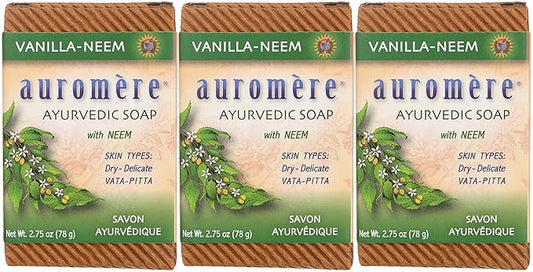 Auromere Ayurvedic Bar Soap, Vanilla Neem - Eco Friendly, Handmade, Vegan, Cruelty Free, Natural, Non GMO (2.75 oz), 3 pack