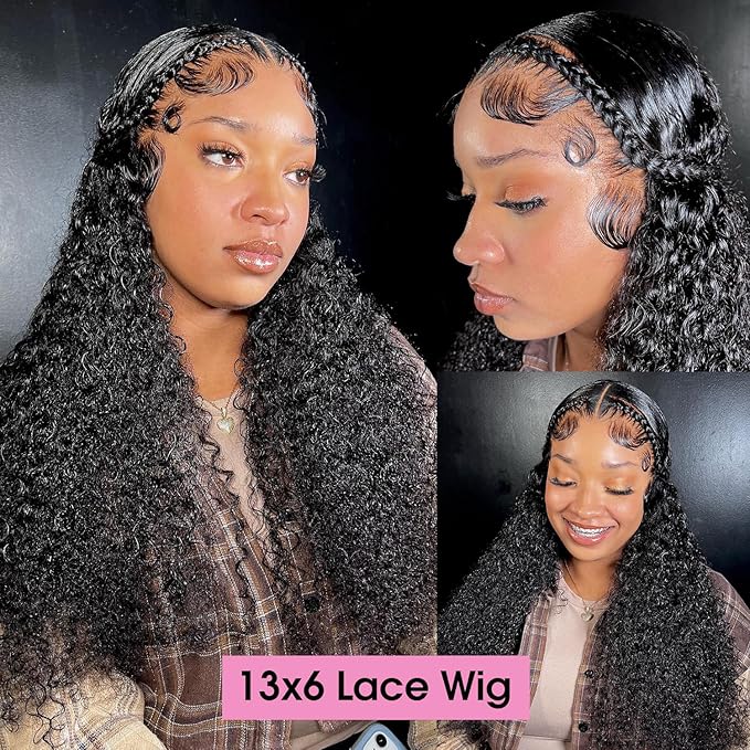 13x6 lace Front Wigs Human Hair 180% Density Water Wave Lace Front Wigs Human Hair Pre Plucked with Baby Hair HD Transparent Lace Frontal Wigs Wet and Wavy Wigs Human Hair 24 inch