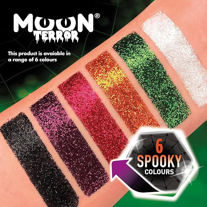 Halloween Glitter Shakers by Moon Terror - Set of 6 - SFX Make up, Festival Glitter for Face Body Hair, Special Effects Make up - 0.17g