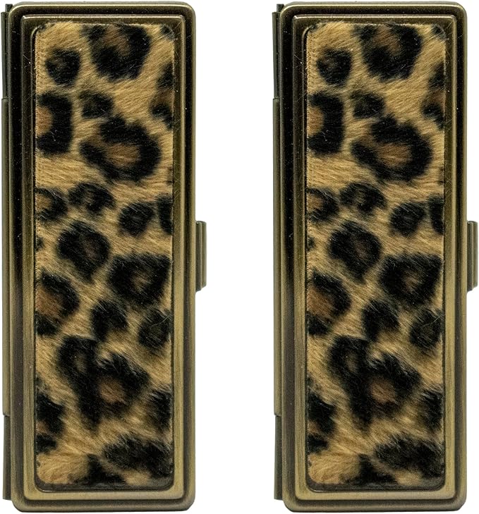 Stephanie Imports Set of 2 Rectangular Vintage Lipstick Cases With Glass Mirror (Leopard Print)