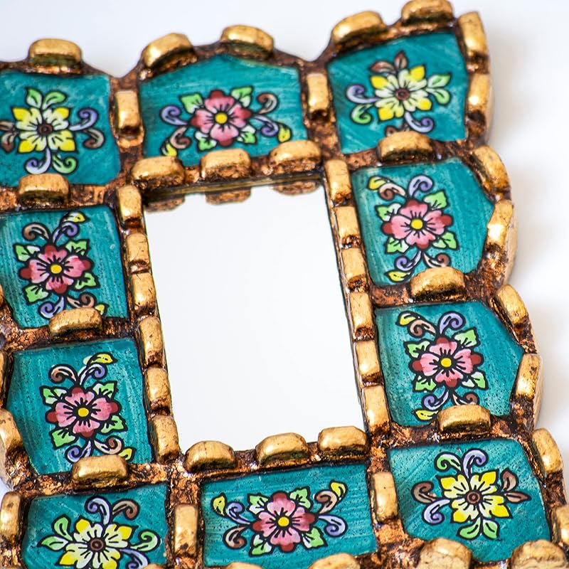Peruvian Turquoise Rectangle mirror 6in on the wall decor art | Decorative wall Hanging rmirror for home,farmhouse | wedding gift for her, women (Turquoise)