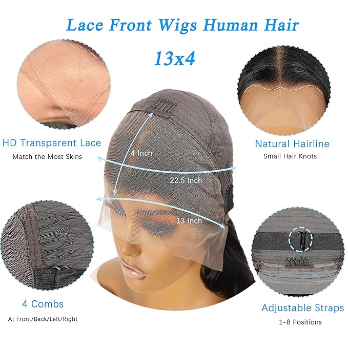 13x4 Bob Lace Front Wigs Human Hair Pre Plucked 200% Density Short Body Wave Bob Wig Human Hair 100% Brazilian Virgin Human Hair Bob Wigs for Black Women Natural Black 10 Inch