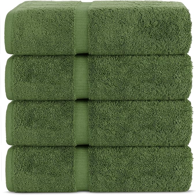 Chakir Turkish Linens Premium Cotton Absorbent Turkish Towels (Bath Towel - Set of 4, Moss)