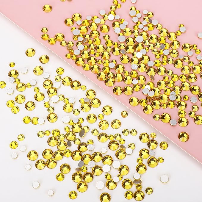 2400Pcs Lemon Yellow Flatback Rhinestones for Crafts,Nail Gems Glass Flatback Rhinestones Gemstones Glass Diamonds Stones Bling Rhinestone with Tweezers and Picking Pen