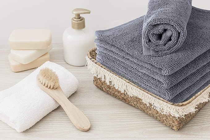 RosenSoft Oversized Wash Clothes-16x14 in Extra Large Wash Cloths for Body and Face, Hand Gym Spa- Fingertip Towels for Bathroom, Bath Towel Set (Grey, 6)