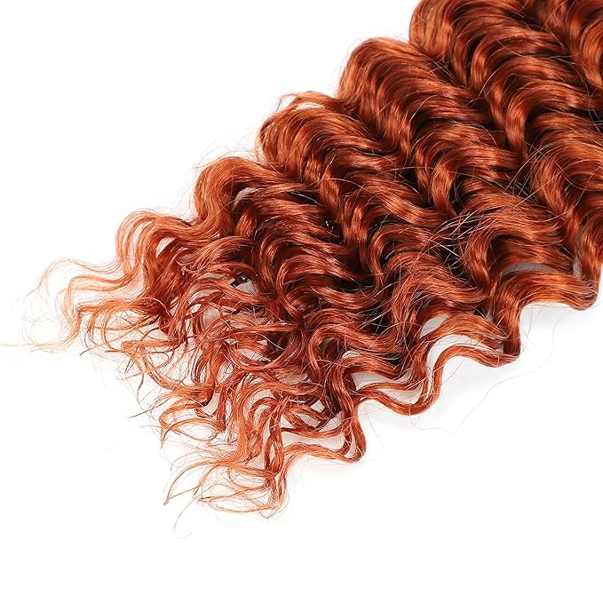 Deep Wave Bundles Ginger Color Boho Braids Human Hair Bundles 90g-95g #350 Brazilian Virgin Human Hair 1 Bundle Burnt Orange Curly Weave Hair Extensions 10 Inch
