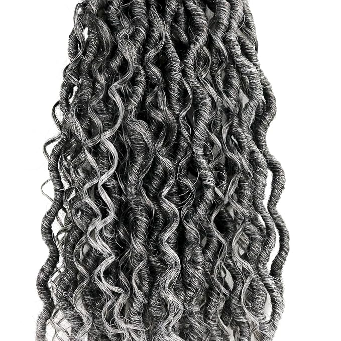 Aipin Goddess Locs Crochet Hair 14 Inch Boho River Locs Hippie Locs Wavy Crochet With Curly Hair In Middle And Ends Braids Hair Extensions (7Packs,14 inch, TGray)