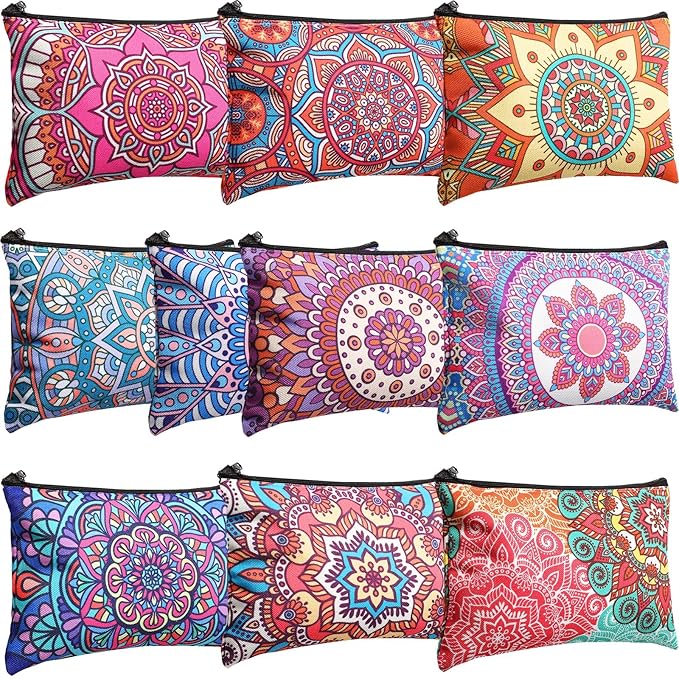 Eccliy 20 Pcs Mandala Makeup Bag Mandala Cosmetic Bag Canvas Gifts Mandala Accessories for Girls Toiletry Pouch with Zipper for Women Party, 8 x 5 Inch