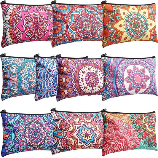 Eccliy 20 Pcs Mandala Makeup Bag Mandala Cosmetic Bag Canvas Gifts Mandala Accessories for Girls Toiletry Pouch with Zipper for Women Party, 8 x 5 Inch