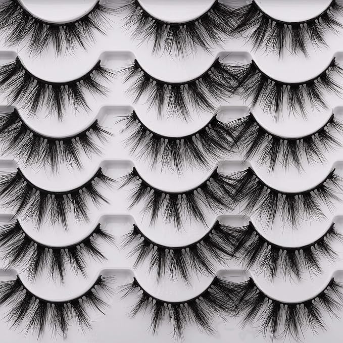 Cat Eye Lashes Pack Wispy 3D Faux Mink Lashes 18 mm False Eyelashes Soft Reusable Handmade Fake Eyelashes, 12 Pairs Pack by Pawotence