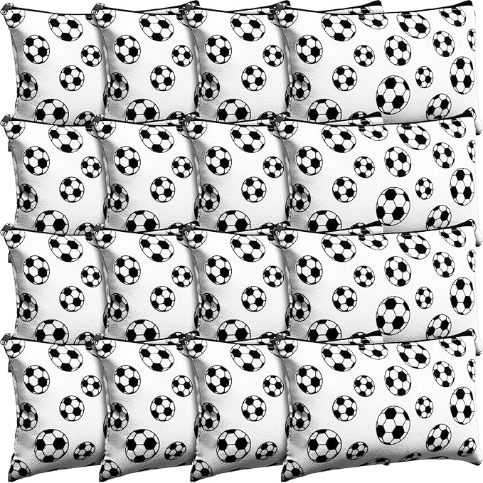Eccliy 20 Pcs Soccer Makeup Bags Bulk Sport Team Gifts Soccer Cosmetic Bag Accessories for Women Toiletry Zipper Pouch Travel Canvas Gifts Stuff for Party Team Players Lover