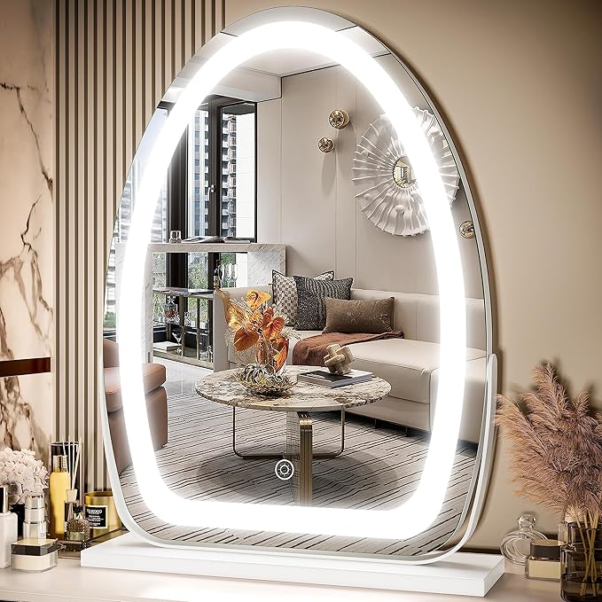 FENNIO Vanity Mirror with Lights, 17x13 inch LED Lighted Makeup Mirror, Large Makeup Mirror with Lights, Touch Sensor with 3-Color Lighting, Dimmable for Vanity Desk Tabletop, Bedroom