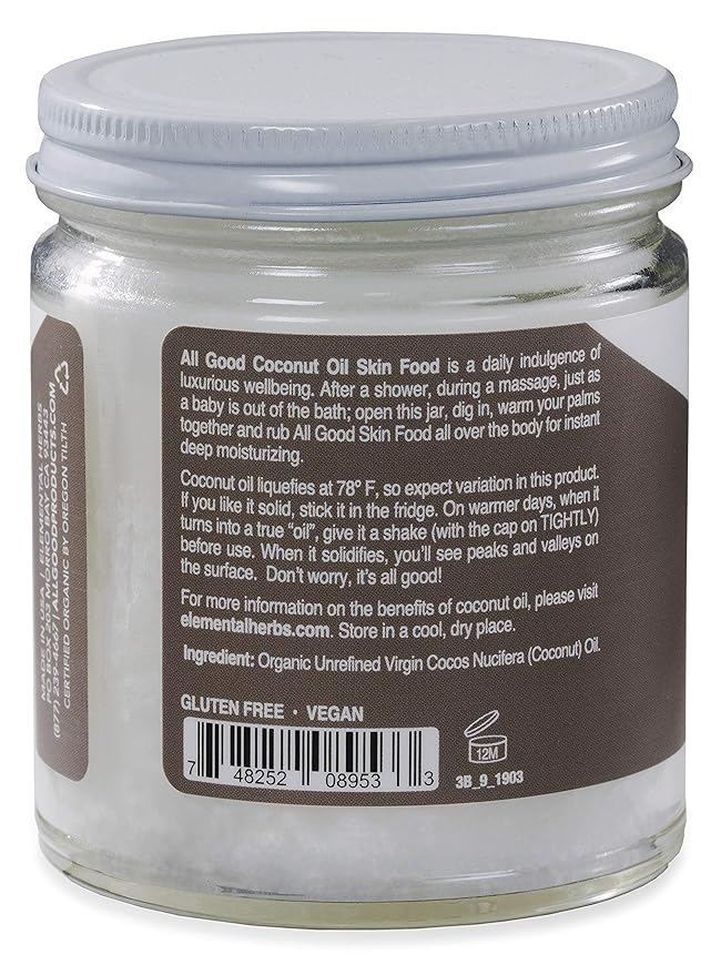 All Good Organic Coconut Oil Skin Food - Natural Moisturizing Skin Care - Non GMO - Vegan (2-Pack) (Coconut)