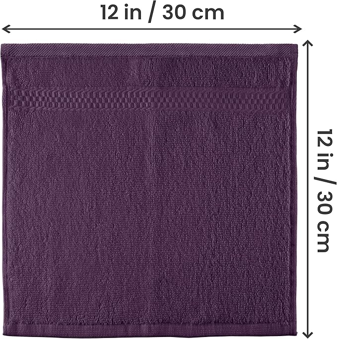 Utopia Towels 12 Pack Premium Wash Cloths Set, 12 by 12 Inches, 100% Cotton Ring Spun, Highly Absorbent and Soft Feel Essential Washcloths for Bathroom, Spa, Gym, and Face, Plum