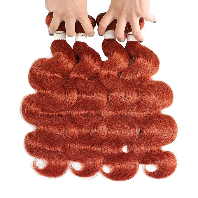 REMY HAIR Human Hair Bundles Body Wave #350 Ginger Orange Brazilian Human Hair Bundles 3 Bundles Curly Wave Hair Extensions 10 12 14 Inch