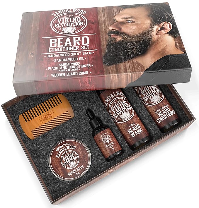 Ultimate Conditioner for Men's Beard Grooming - Softens, Smoothes and Soothes Beard Itch- Contains Wash, Conditioner, Oil, Balm and Comb- Sandalwood Scent