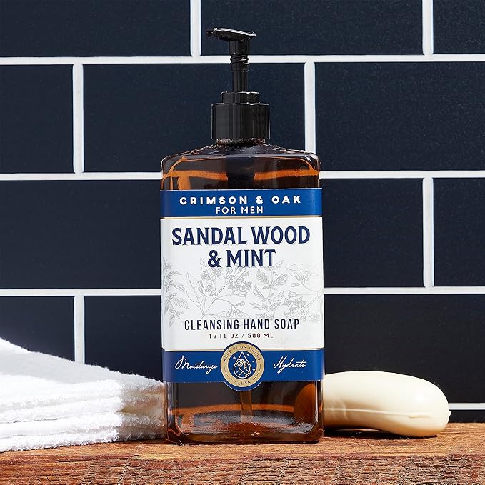 Body Prescriptions Crimson & Oak Men's Deep Cleansing Hand Soap with Pump Dispenser, 17 Fl Oz (Pack of 2), Sandalwood and Mint