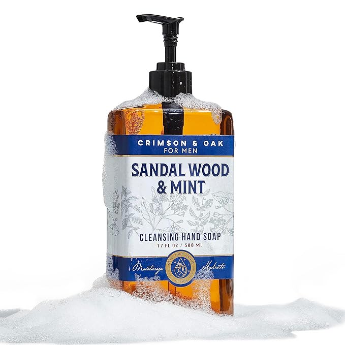 Body Prescriptions Crimson & Oak Men's Deep Cleansing Hand Soap with Pump Dispenser, 17 Fl Oz (Pack of 1), Sandalwood and Mint