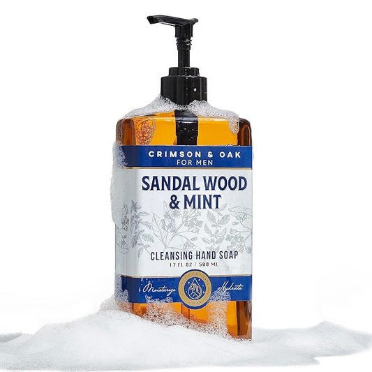 Body Prescriptions Crimson & Oak Men's Deep Cleansing Hand Soap with Pump Dispenser, 17 Fl Oz (Pack of 1), Sandalwood and Mint