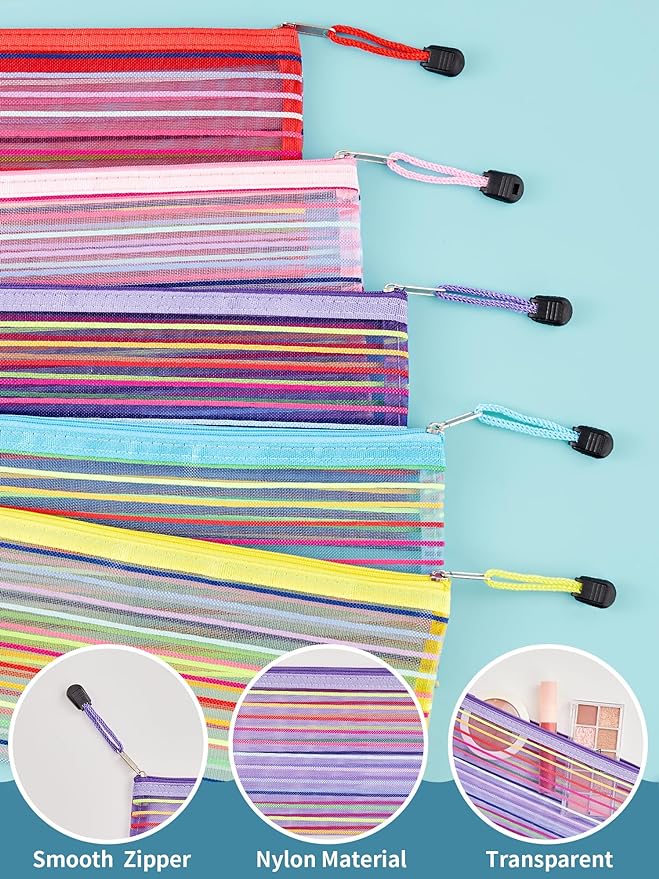 JARLINK 80 Pack Mesh Zipper Pouch, Pouch Bulk in 10 Colors, Multipurpose Storage Bags for Organizing Makeup Essentials, Travel Accessories, Office, School and Teacher Supplies