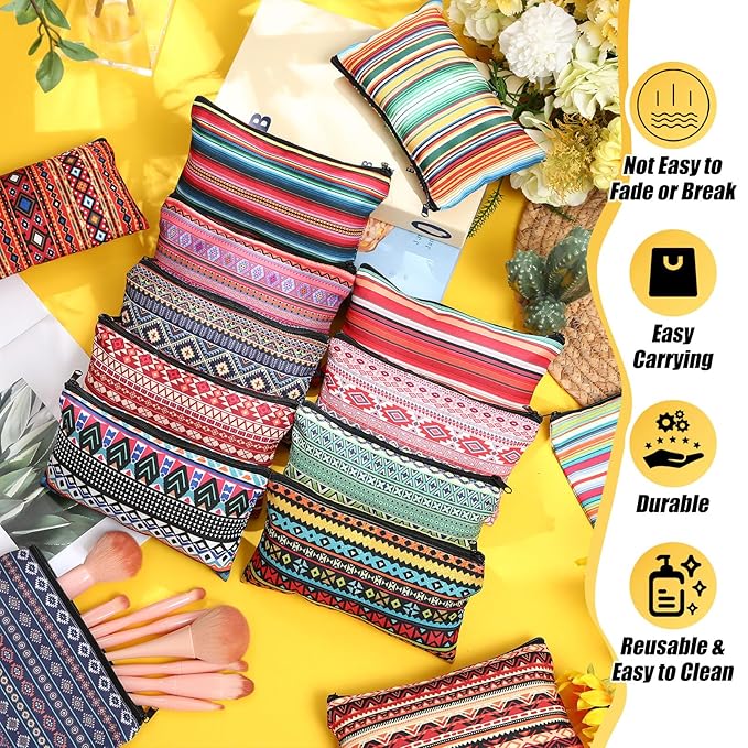 24 Pieces Makeup Bags Bulk Canvas Cosmetic Bags Purse Organizer Zipper Cosmetic Pouch Portable Travel Toiletry Pouch for Women Men Gifts, 7 x 4 Inch(Mexico)