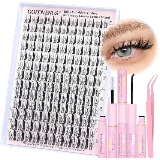 Manga Lash Clusters Kit Wispy Eyelash Clusters & Spiky Individual Lashes Mixed Cluster Eyelash Extensions Kit 10-16mm DIY Lash Extension Kit C Curl Wet Look Anime Cluster Lash Kit