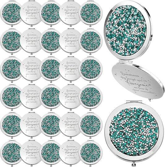 Roowest 30 Pcs Inspirational Compact Mirror Sometimes You Forget You're Awesome Appreciation Gifts for Women Mother's Day Party Favors Magnifying Pocket Mirror (Green)
