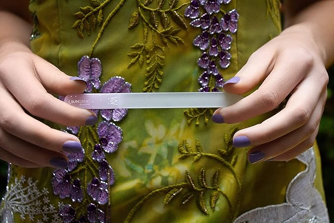 GERMANIKURE 2 Pc Glass Bundle - Crystal Glass Cuticle Stick & Philosopher by Night Nail File in Suede Sleeves – Handmade in Czech Republic – Pro Manicure Supplies – Cuticle Pusher, Callous Remover