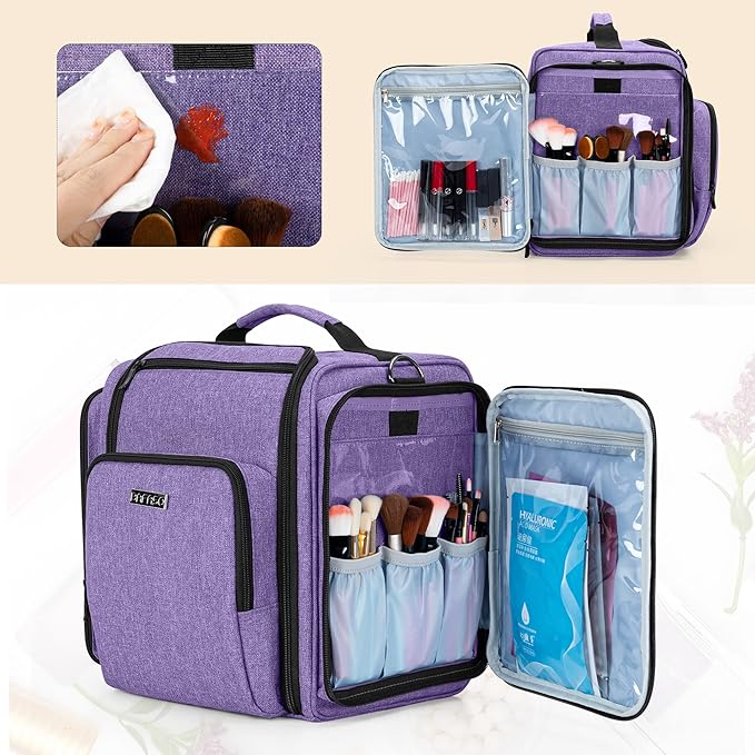 BAFASO Large Travel Toiletry Bag with 4 Removable Pouches, Multifunctional Makeup Bag Hair Bag for Toiletry and Makeup Supplies, Purple