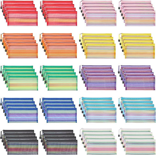JARLINK 80 Pack Mesh Zipper Pouch, Pouch Bulk in 10 Colors, Multipurpose Storage Bags for Organizing Makeup Essentials, Travel Accessories, Office, School and Teacher Supplies