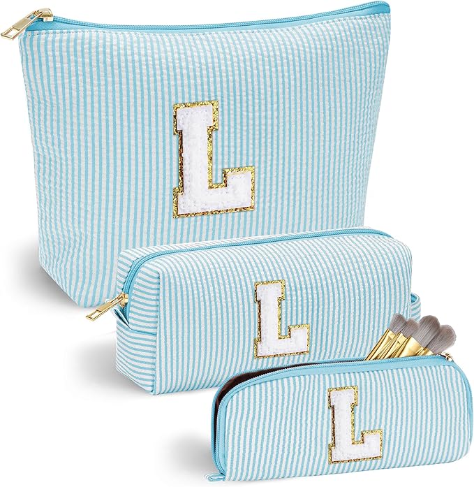 YOOLIFE Cute Makeup Bag for Women Girls - Personalized Teenager Girl Gift Ideas | Initial Make Up Bag | Gifts for Women Friends | Skin Care Bag | Mothers Day Gifts | Tween Girls Trendy Stuff L