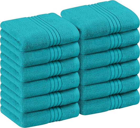 Utopia Towels 12 Pack Premium Wash Cloths Set, 12 by 12 Inches, 100% Cotton Ring Spun, Highly Absorbent and Soft Feel Washcloths for Bathroom, Spa, Gym, and Face, Turquoise