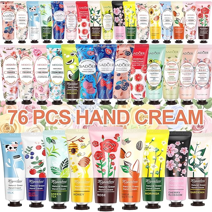 Hand Cream Gifts Set For Women, Easter Basket Stuffers, Bulk Hand Lotion for Dry Cracked Hand, Mini Travel Size Hand Cream, Party Favors Christmas Birthday Mothers Day Gift for Teacher Nurse Coworker