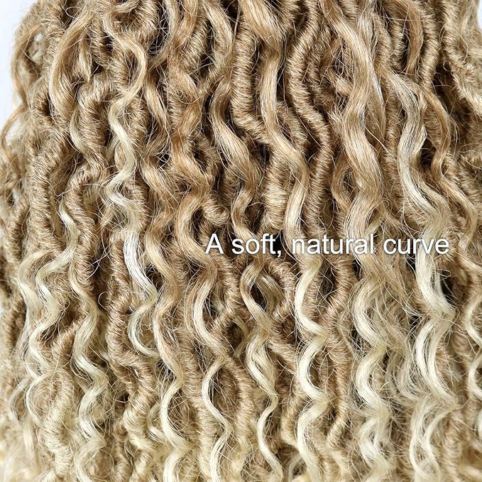 Aipin Goddess Locs Crochet Hair 14 Inch Boho River Locs Hippie Locs Wavy Crochet With Curly Hair In Middle And Ends Braids Hair Extensions (7Packs,14 inch,T27/613)