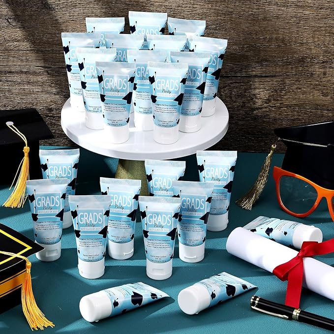 24 Pcs Mini Sunscreen Bulk for Summer Wedding Party Spf 30 Water Resistant Sunscreen Lotion Bulk 1oz Travel Size for Thank You Gifts Wedding Party Supplies (White Cream,Graduation)