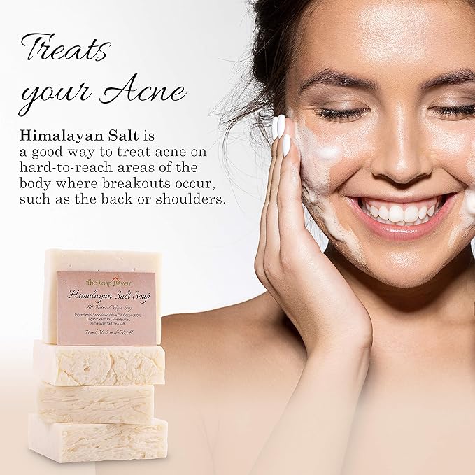 Himalayan Salt Soap Bars with Sea Salt & Shea Butter – 4 Soap Bars, Handmade in USA, All Natural, Non-GMO, Unscented (4.5 oz Each)