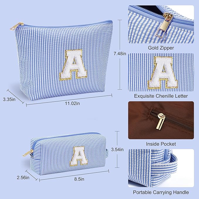 YOOLIFE Birthday Gifts for Girls Personalized Makeup Bag Cosmetic Bag Travel Bag Gifts for Teacher Girlfriend Bridal Shower Preppy Stuff for Teen Girls 15 14 13 Year Old Girl Gifts Blue A