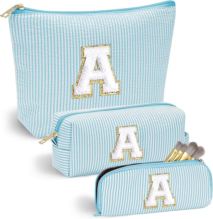 YOOLIFE Cute Makeup Bag for Women & Girls - Cosmetic Bags | Initial Make Up Bag | Personalized Gifts for Her | Bridal Shower & Mother's Day Gifts | Tween Girls Trendy Stuff